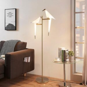 Lampa stojąca do salonu, nowoczesna, złota, papierowa dźwig, lampa sto