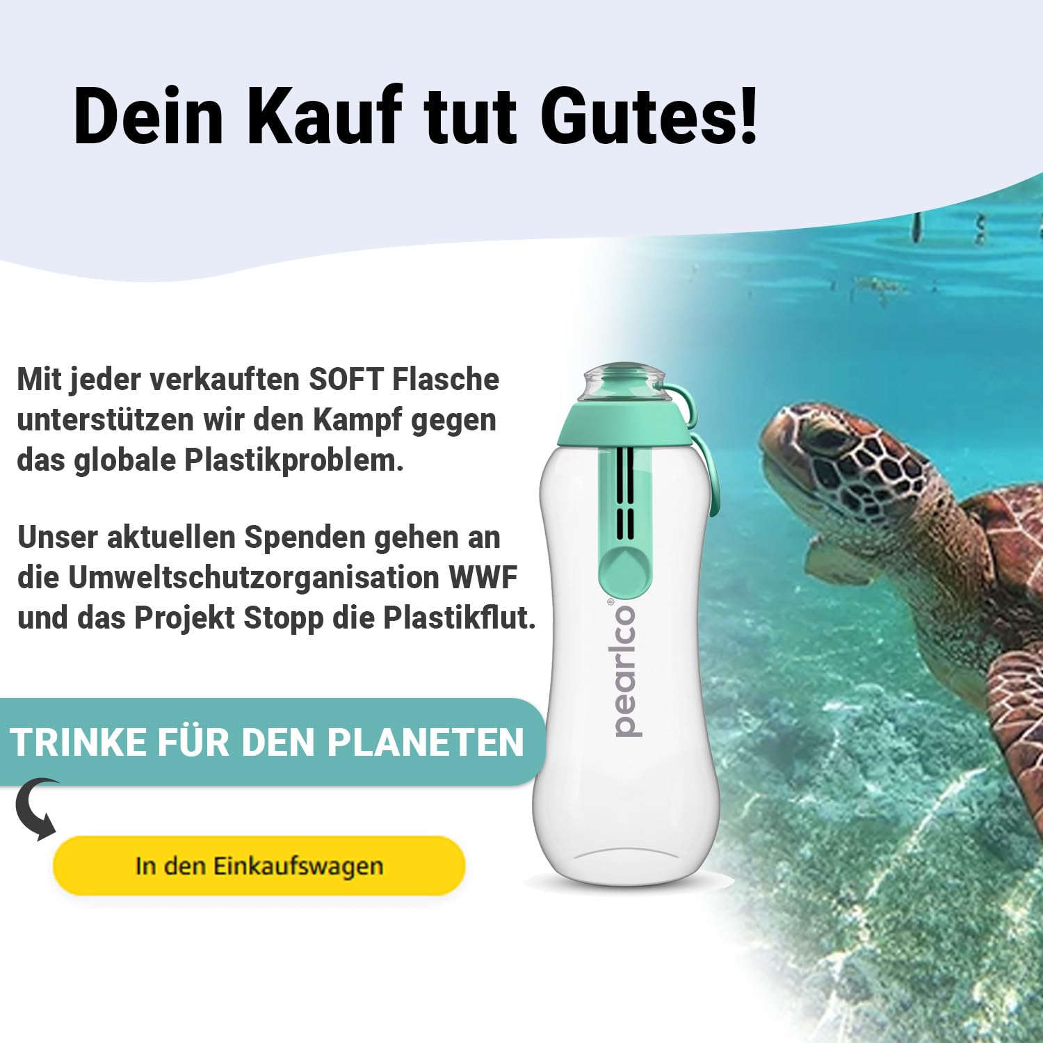 PearlCo Butelka z filtrem do wody 700 ml (żółta) - w zestawie 1 wkład - obrazek 2