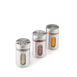 Metaltex Słoiki na przyprawy, zestaw 3 sztuk, 100 ml, stal nierdzewna,