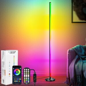 NIKYJM Lampa stojąca LED do salonu 145 cm RGB ściemniana lampa stojąca LED lampa narożna z pilotem zdalnego sterowania i aplikacją 16 milionów kolorów 300 trybów scenerii tryb muzyczny "zrób