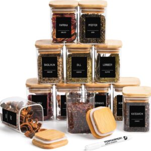 Kwadratowe słoiki na przyprawy, zestaw 12 sztuk, szklane pojemniki na