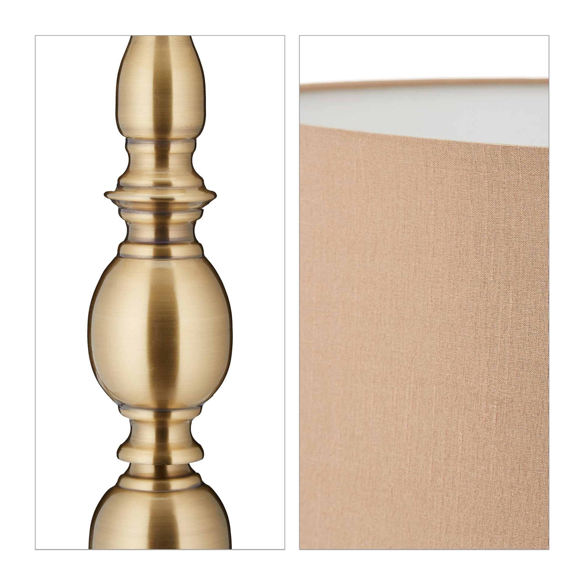 Relaxdays Lampa stojąca do salonu E27 z kablem materiał abażur Ø 43 cm lampa stojąca w stylu vintage 156 cm wysokości beżowo-złota - obrazek 5